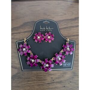Nicole Miller Purple Flower Earring Necklace Set NWT